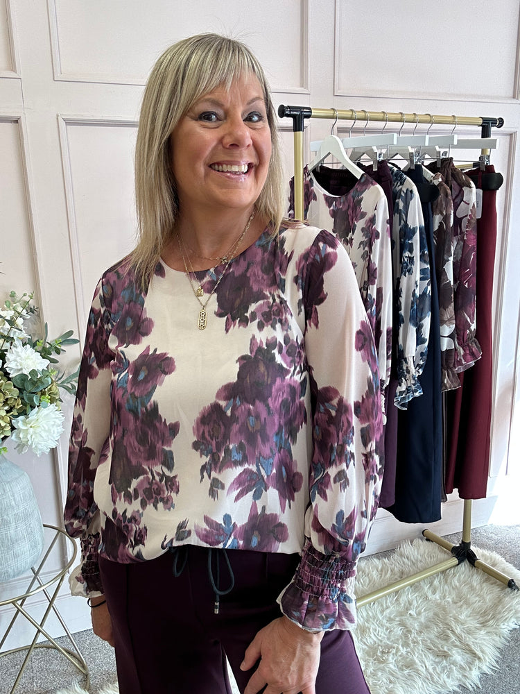 Floral Bloom Top - Plum/Cream