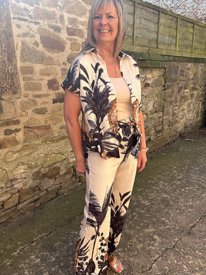 Cheetah & Palm Print Shirt - Cream/Black