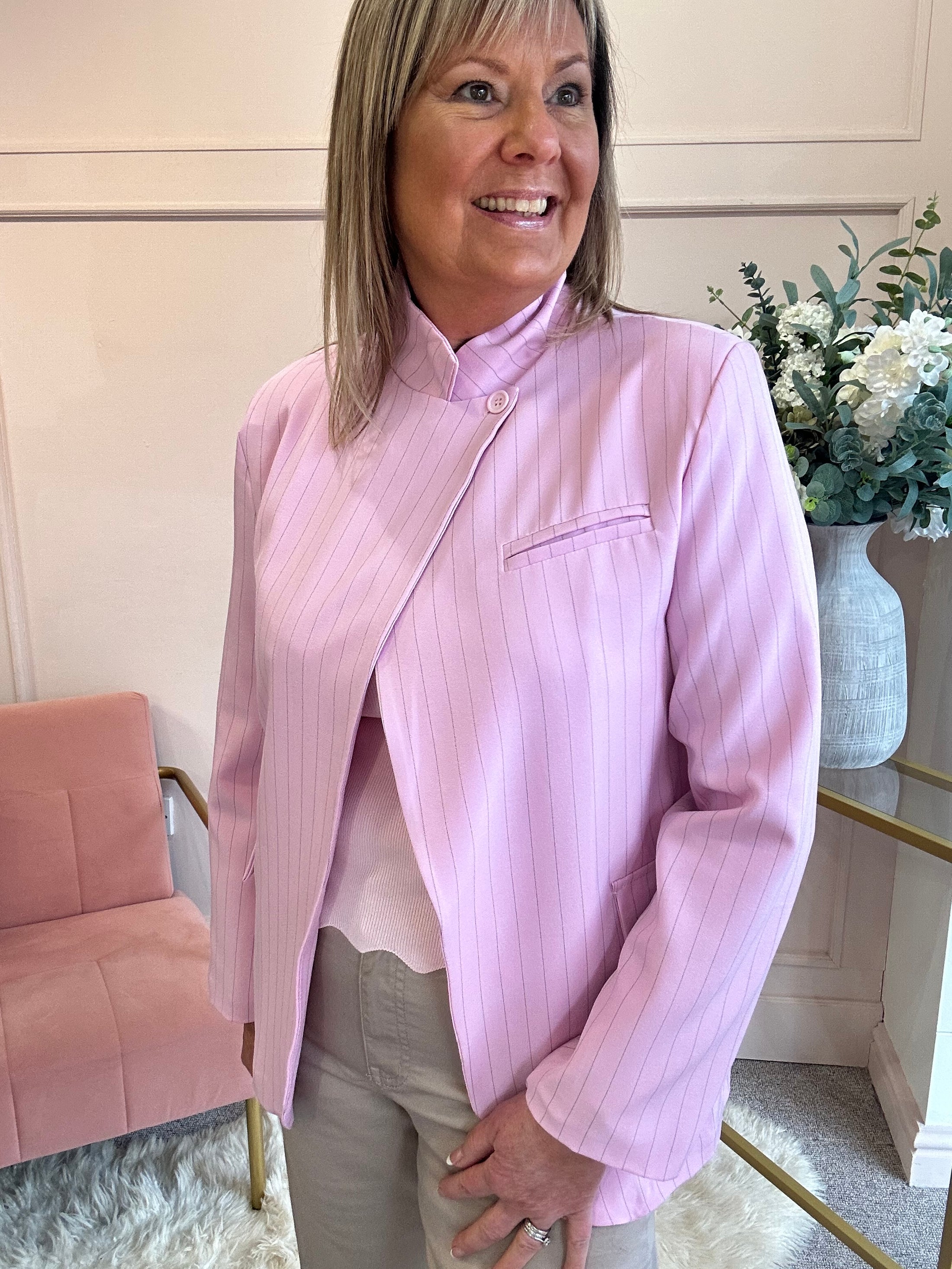 Striped CrossOver Jacket - Pink/Black - Wardrobe By Simone