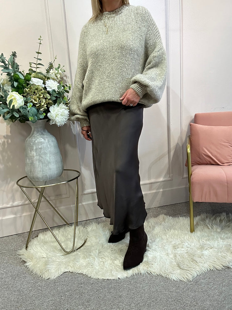 Satin Maxi Skirt - Chocolate Brown