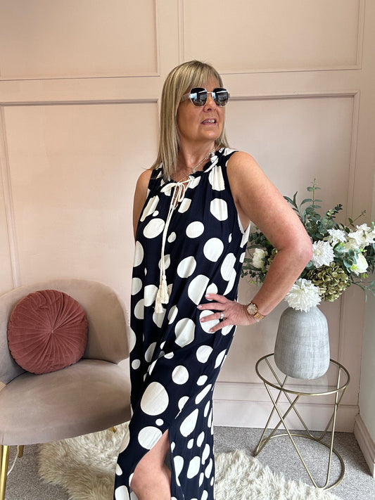 Maxi Bold Spot Dress - Navy/White - Wardrobe By Simone