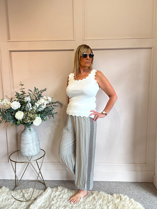 Scalloped Edged Vest Top - White - Wardrobe By Simone