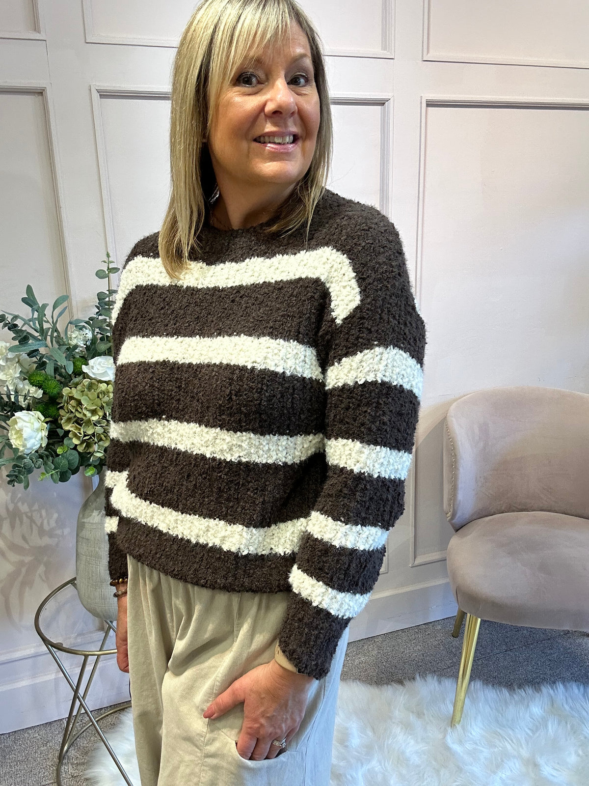 Striped Soft Jumper - Chocolate/Cream