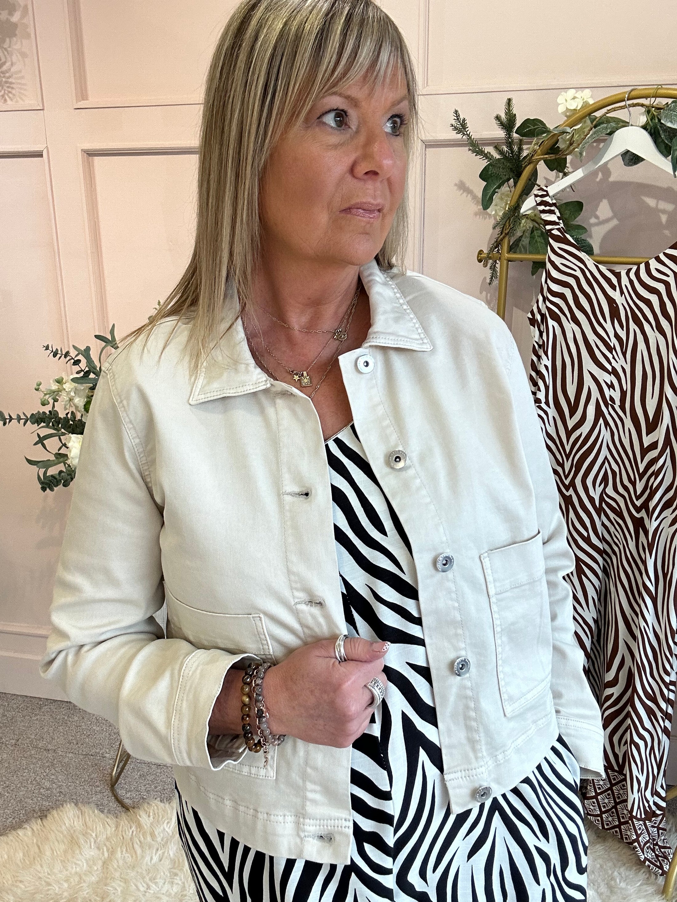 Denim Box Jacket - Soft Beige - Wardrobe By Simone