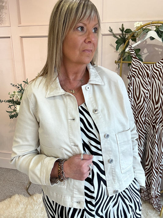 Denim Box Jacket - Soft Beige - Wardrobe By Simone