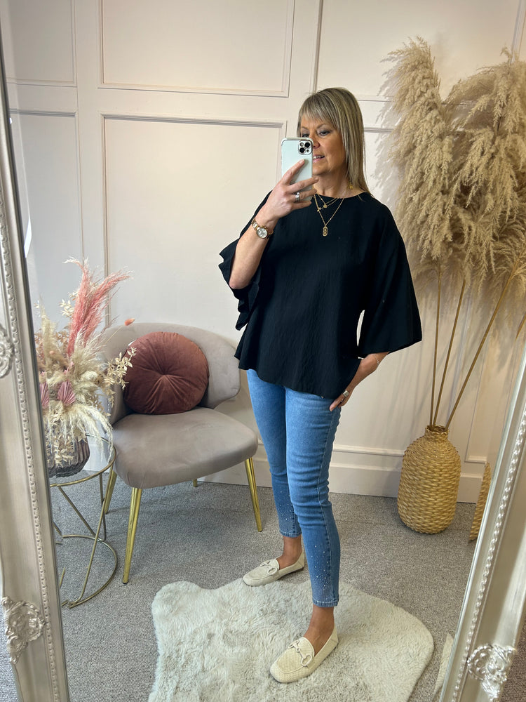 Loose Fitting Mid Sleeve Top - Black - Wardrobe By Simone