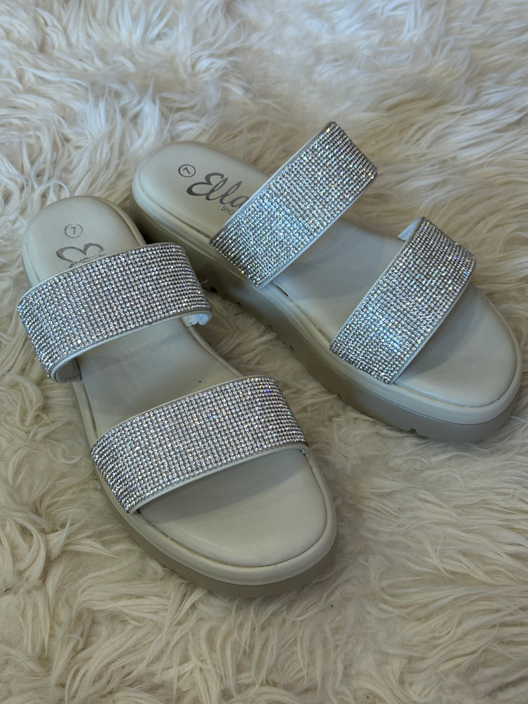 Sparkle Cross Band Sandal - Light Cream