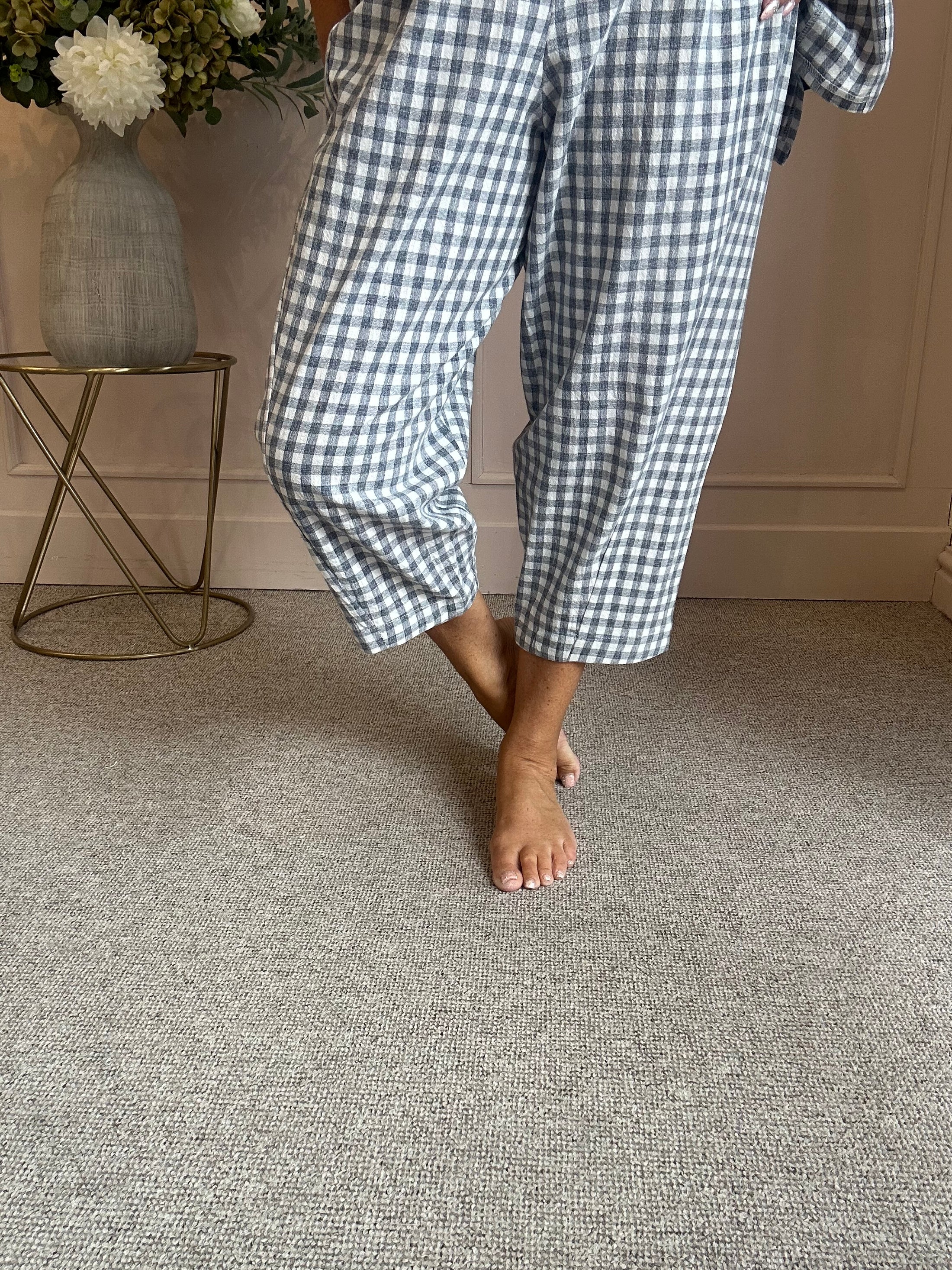Gingham Pants - Grey/Blue One Size