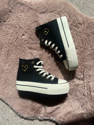 High Top Canvas Trainers - Black - Wardrobe By Simone