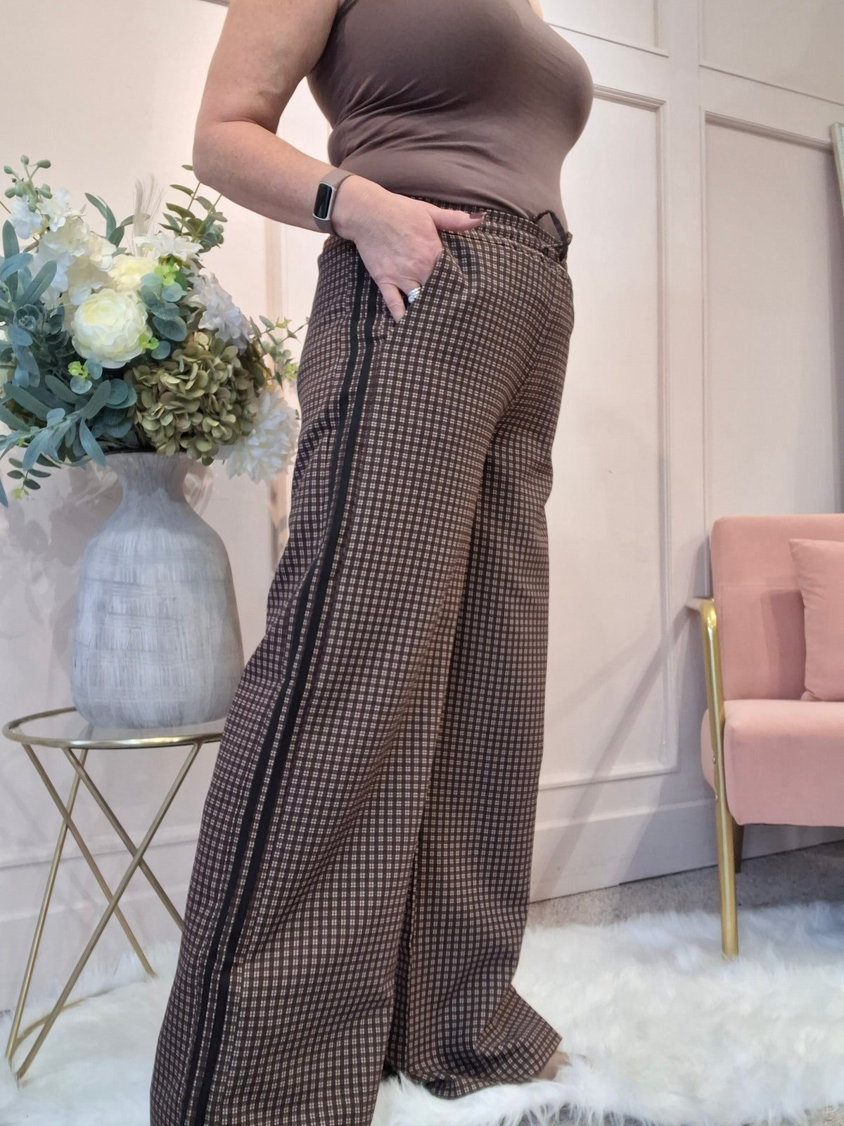 Checked Double Striped Pant - Black/Brown
