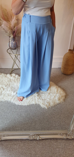 Pleated Front Wide Pant - Blue