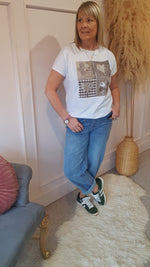 Heart & Flower Gingham T Shirt - White/Brown