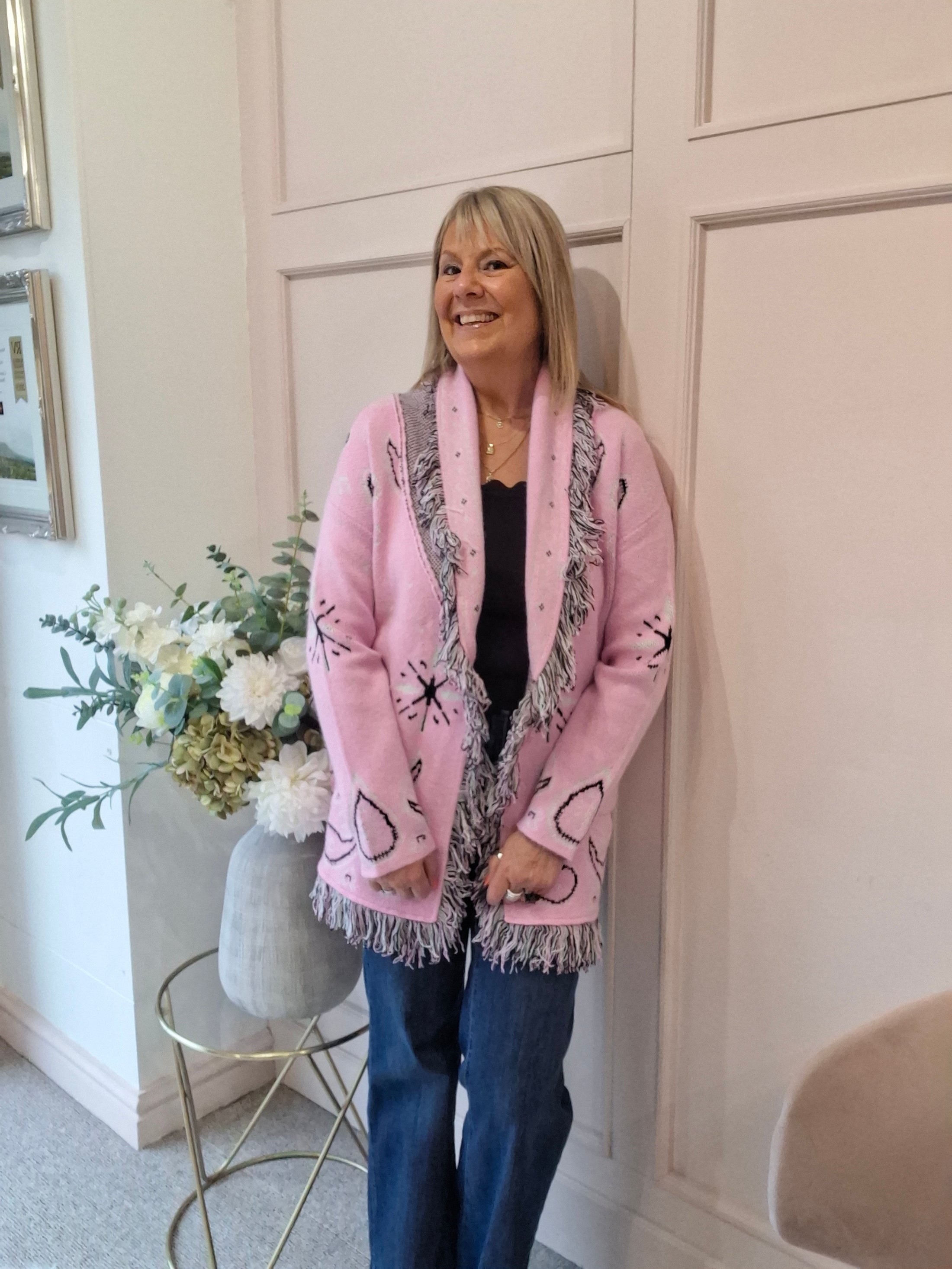 Fringe Detailing Wrap Tie Cardi/Jacket - Candy Pink