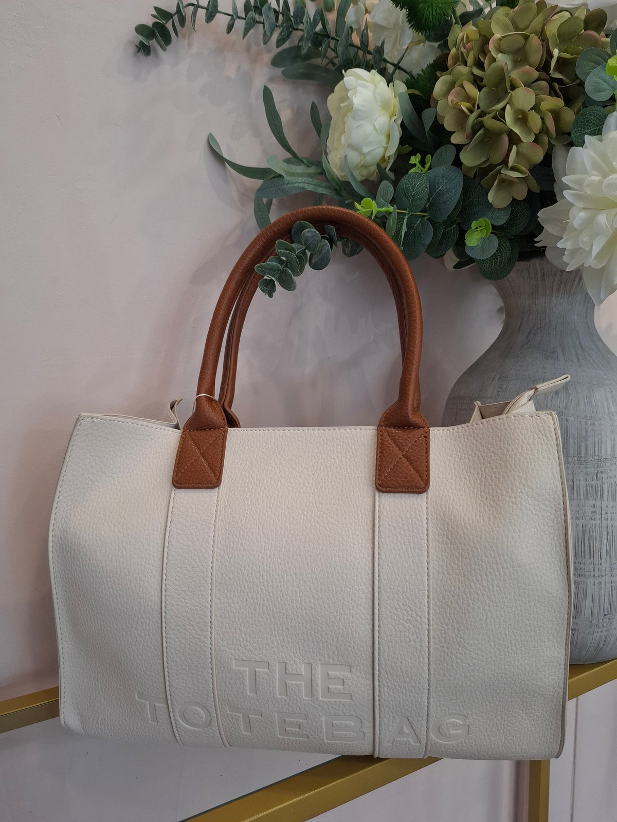 The TB Shopper Bag  - Cream/Tan