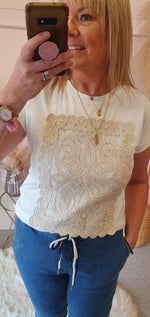 Crochet Panel Detail T Shirt - White - Wardrobe By Simone