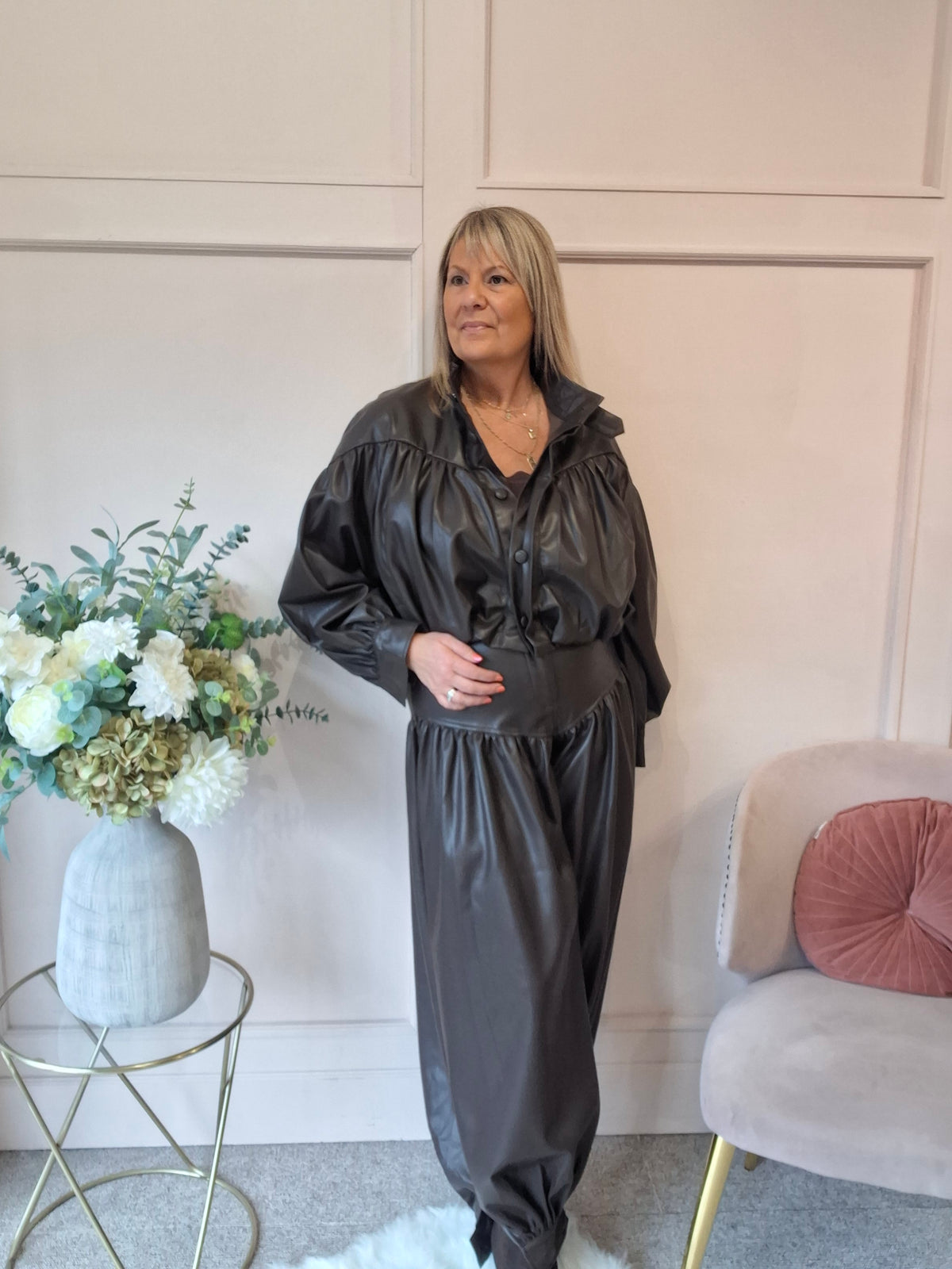 Quirky Faux Leather Jacket - Chocolate
