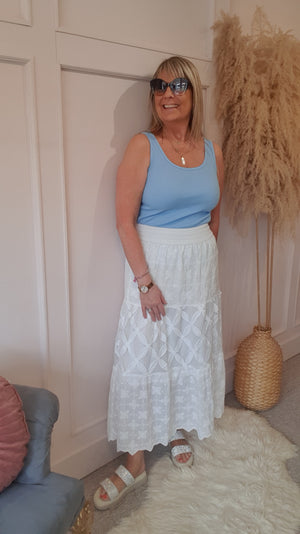 Gypsy Embroidered Maxi skirt - White