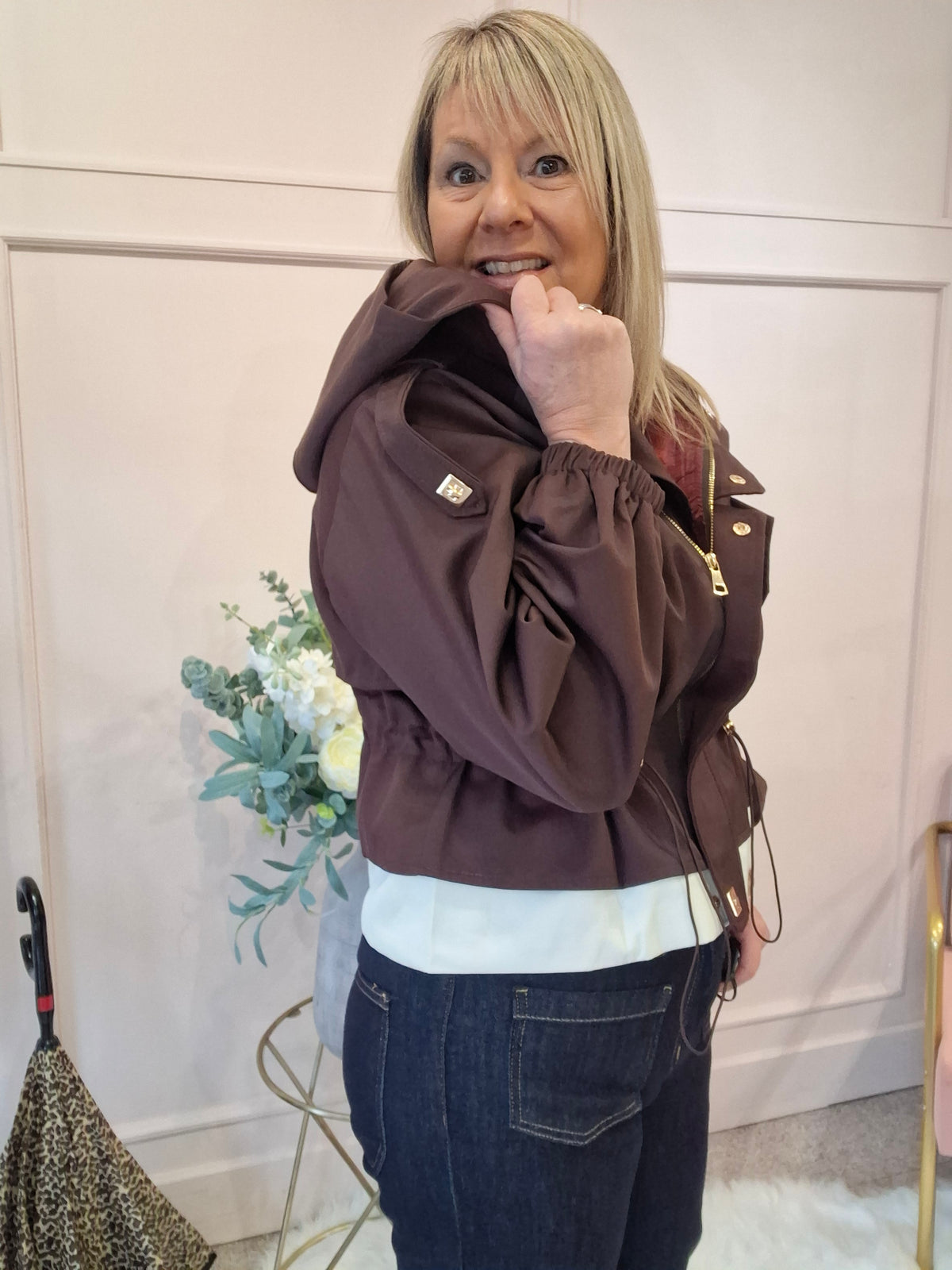 Short Hooded Jacket - Damson/Cream
