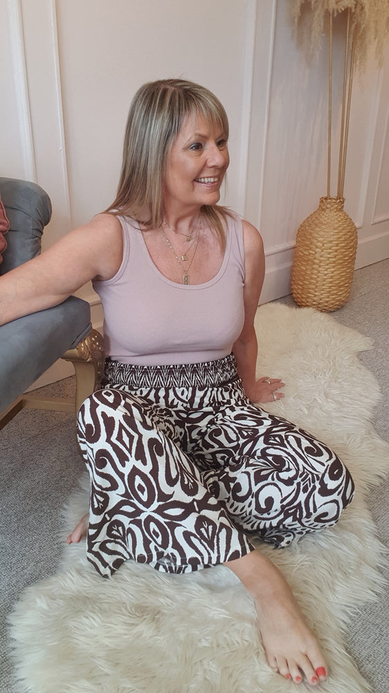 Aztec Palazzo Pants - Brown/Cream