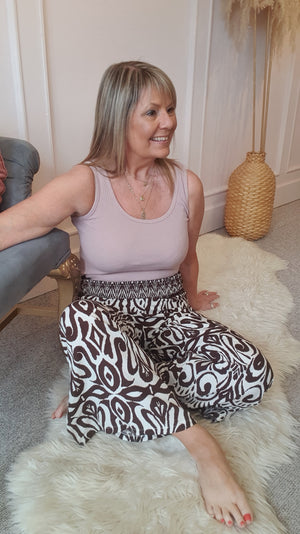 Aztec Palazzo Pants - Brown/Cream