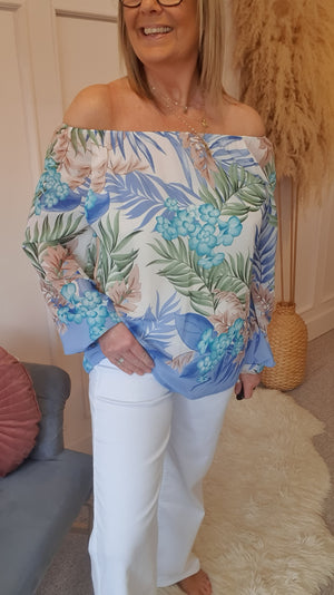 Floral Blossom Top - Blue/Cream