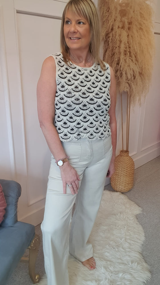 Crochet Tank Top - Black/Cream