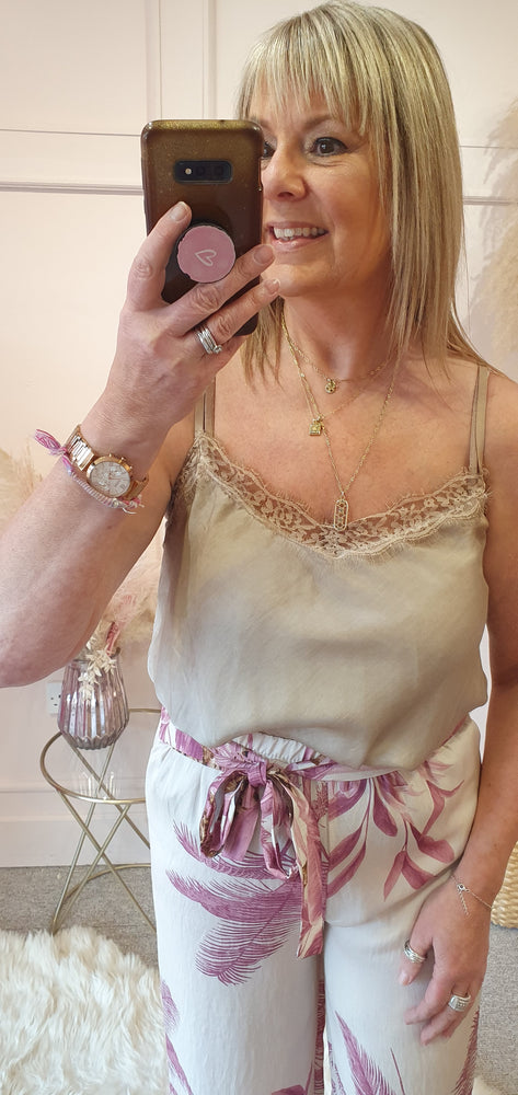 Lace Edged Camisole Top - Coffee - Wardrobe By Simone
