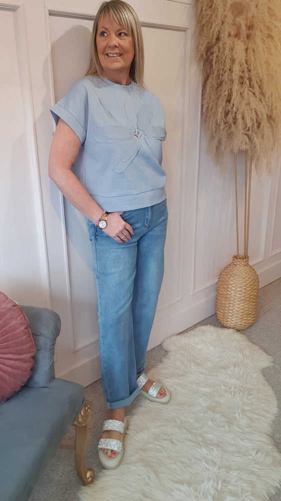Big Daisy & Gems T Shirt - Marble Blue