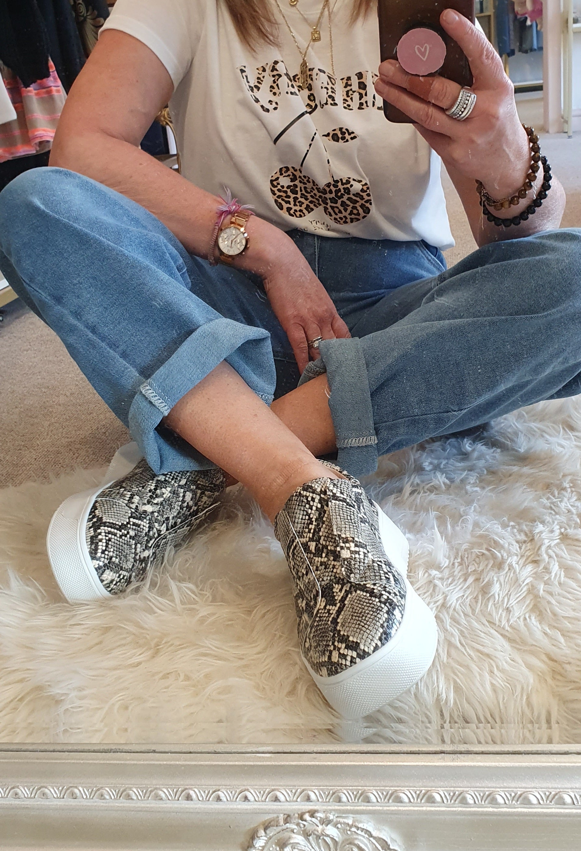 Laceless Platform Sole Trainer - Snake Print - Wardrobe By Simone