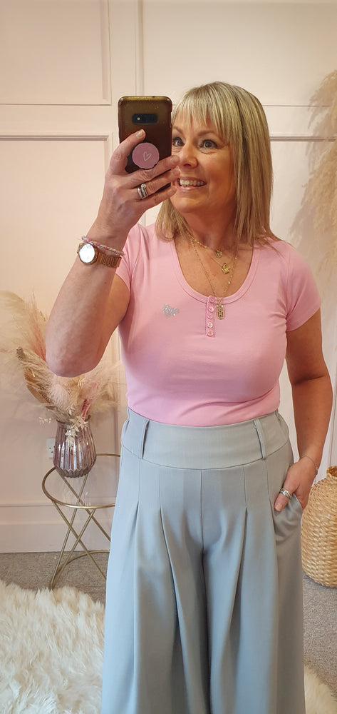Sparkle Heart Slimfit T Shirt - Pink - Wardrobe By Simone