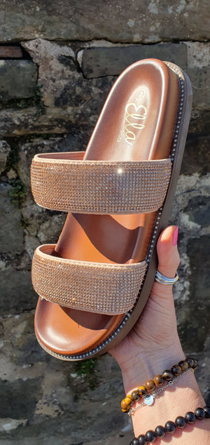 Patsy Double Band Sparkle Slider - Tan