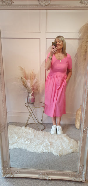 Capped Sleeve Dress - Pretty Pink - Wardrobe By Simone
