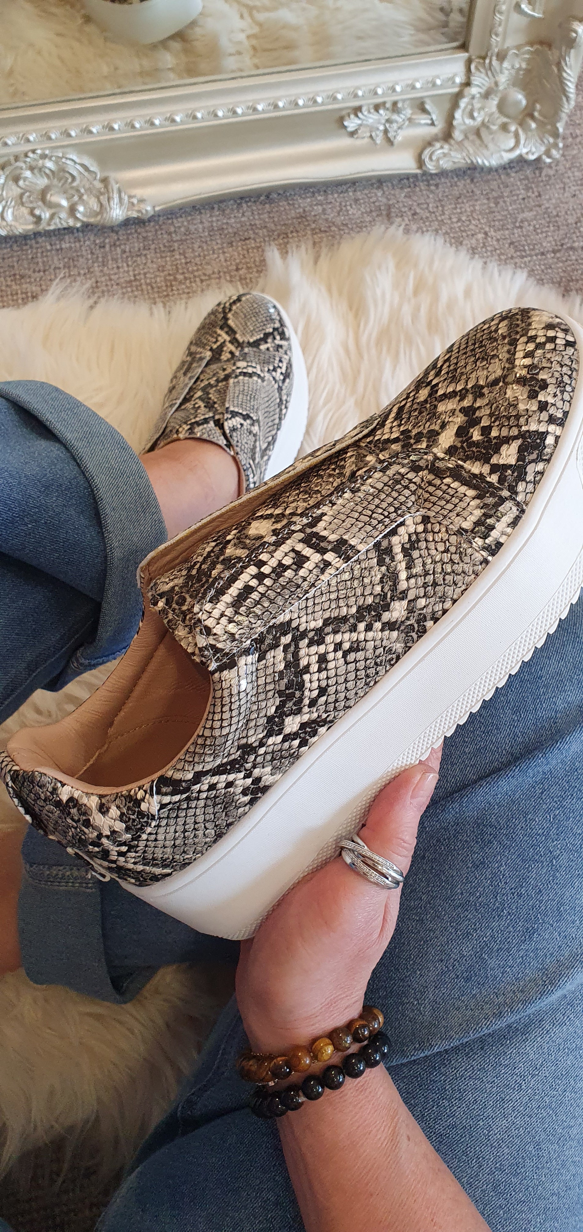 Laceless Platform Sole Trainer - Snake Print - Wardrobe By Simone
