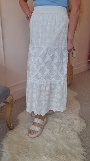 Gypsy Embroidered Maxi skirt - White