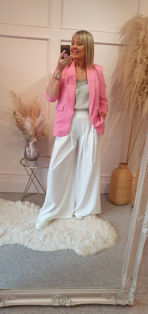 Ruffle Sleeved Blazer - Bubblegum Pink - Wardrobe By Simone