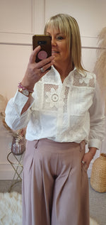 Embroidered Panel Front Detail Shirt - White