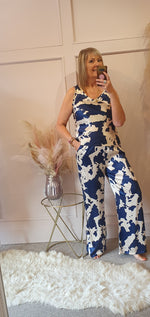 Cow Print Wide Pants - Navy/Cream - Wardrobe By Simone