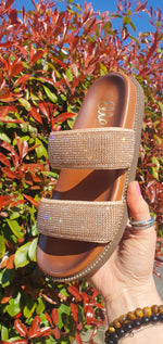 Patsy Double Band Sparkle Slider - Tan