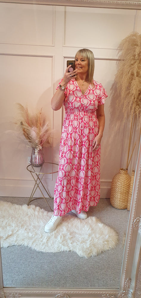 Fleur Flower Maxi Dress - Pink/White - Wardrobe By Simone