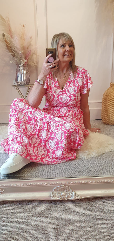 Fleur Flower Maxi Dress - Pink/White - Wardrobe By Simone