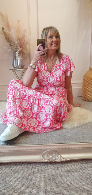 Fleur Flower Maxi Dress - Pink/White - Wardrobe By Simone