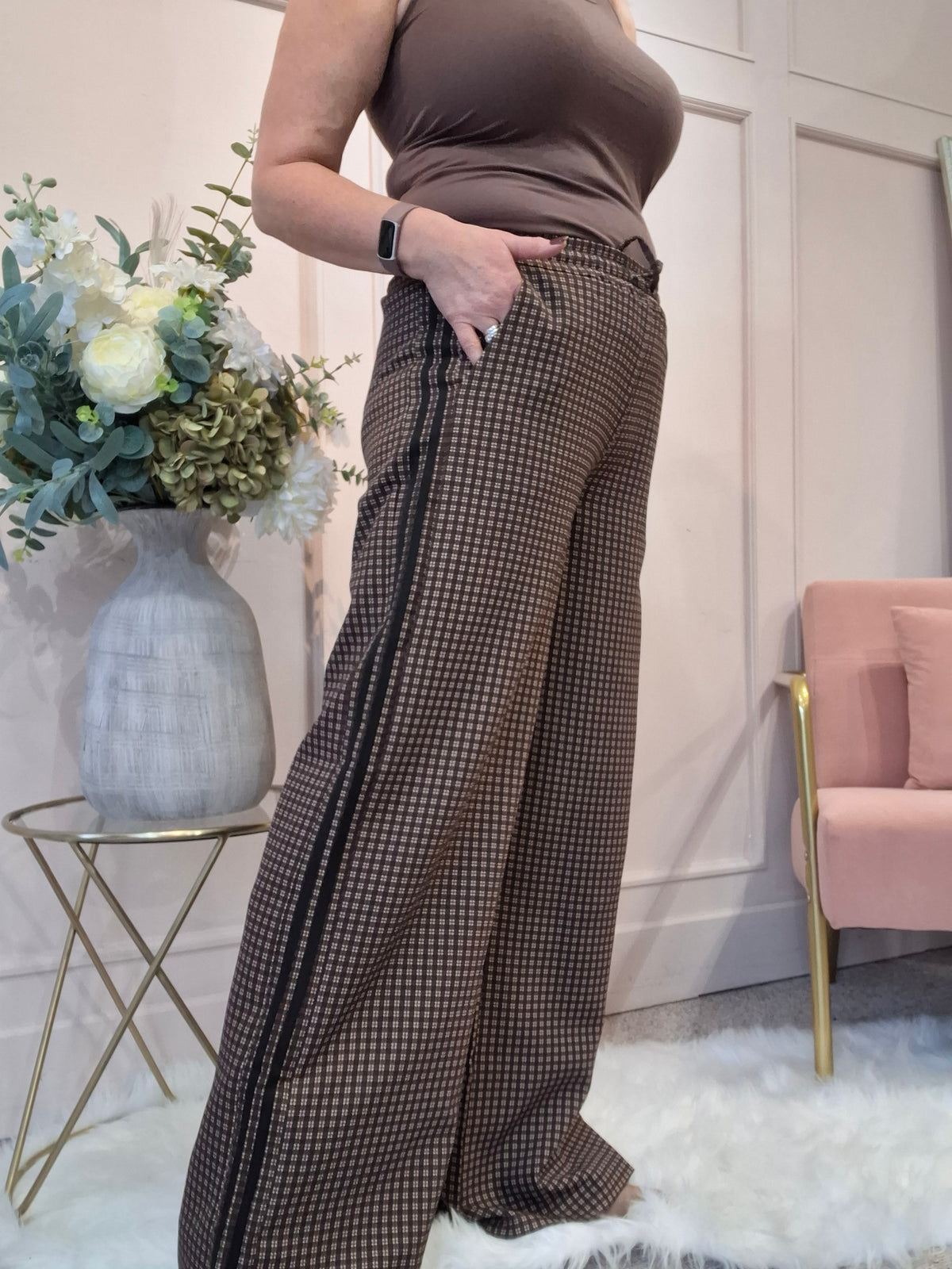 Checked Double Striped Pant - Black/Brown