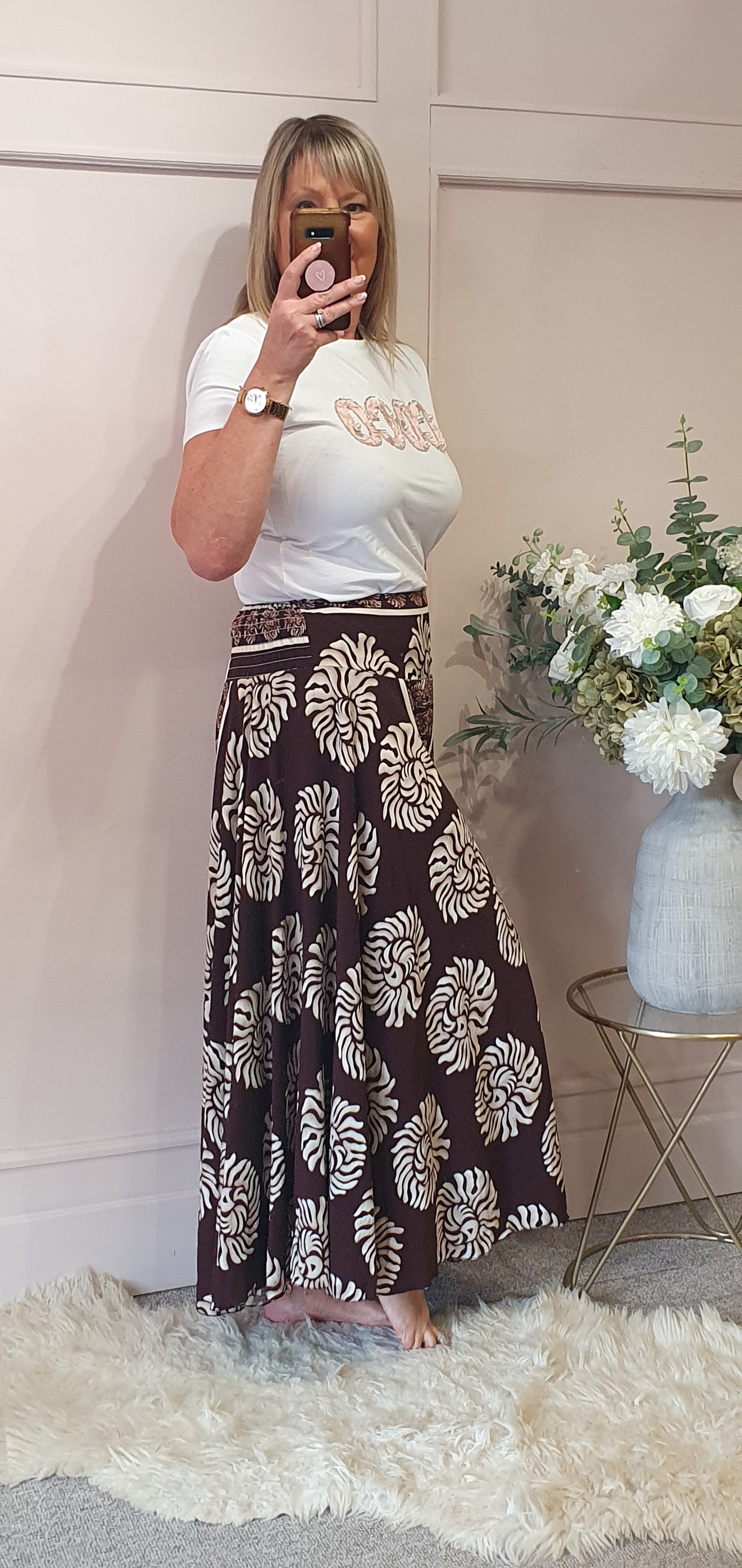 Wide Patterned Culottes Pant - Brown/Cream - Wardrobe By Simone