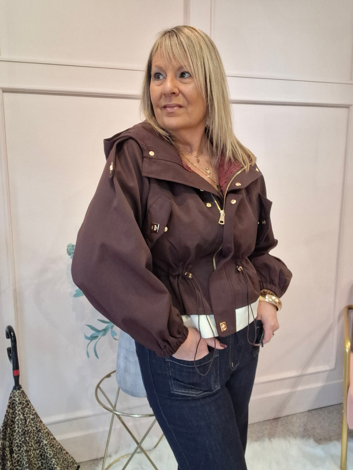Short Hooded Jacket - Damson/Cream
