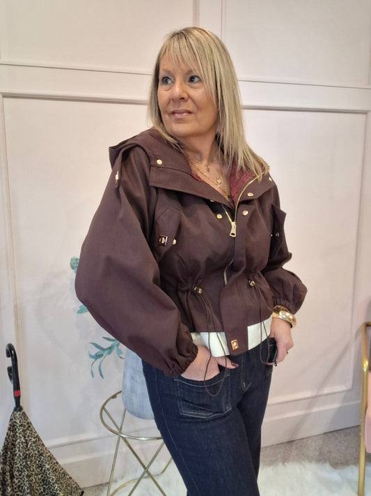 Short Hooded Jacket - Damson/Cream - Wardrobe By Simone