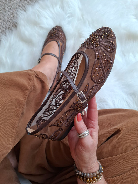 Sparkle  Beaded Mary Jane - Brown - Wardrobe By Simone
