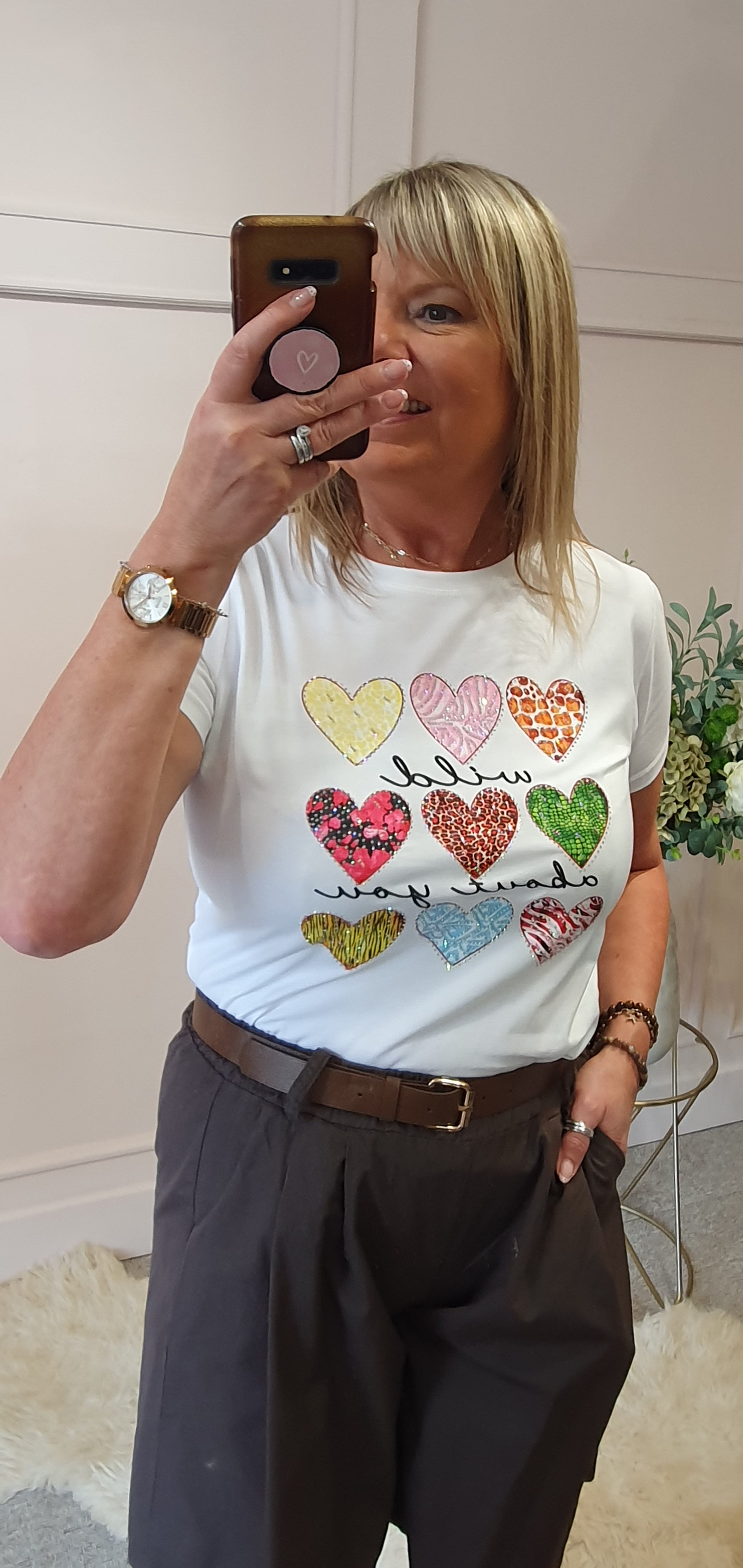 Hearts Wild About You T Shirt  - White - Wardrobe By Simone