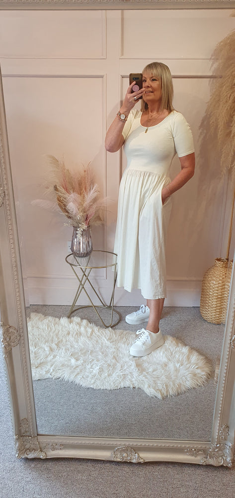 Capped Sleeve Dress - Cream - Wardrobe By Simone