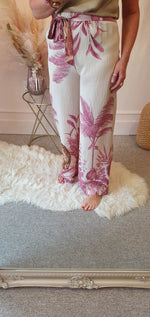 Cheetah & Palm Print Wide Pant - Wine/Cream