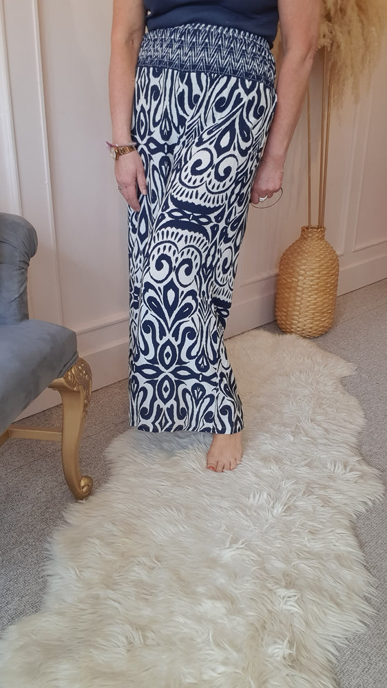 Aztec Palazzo Pants - Navy/Cream